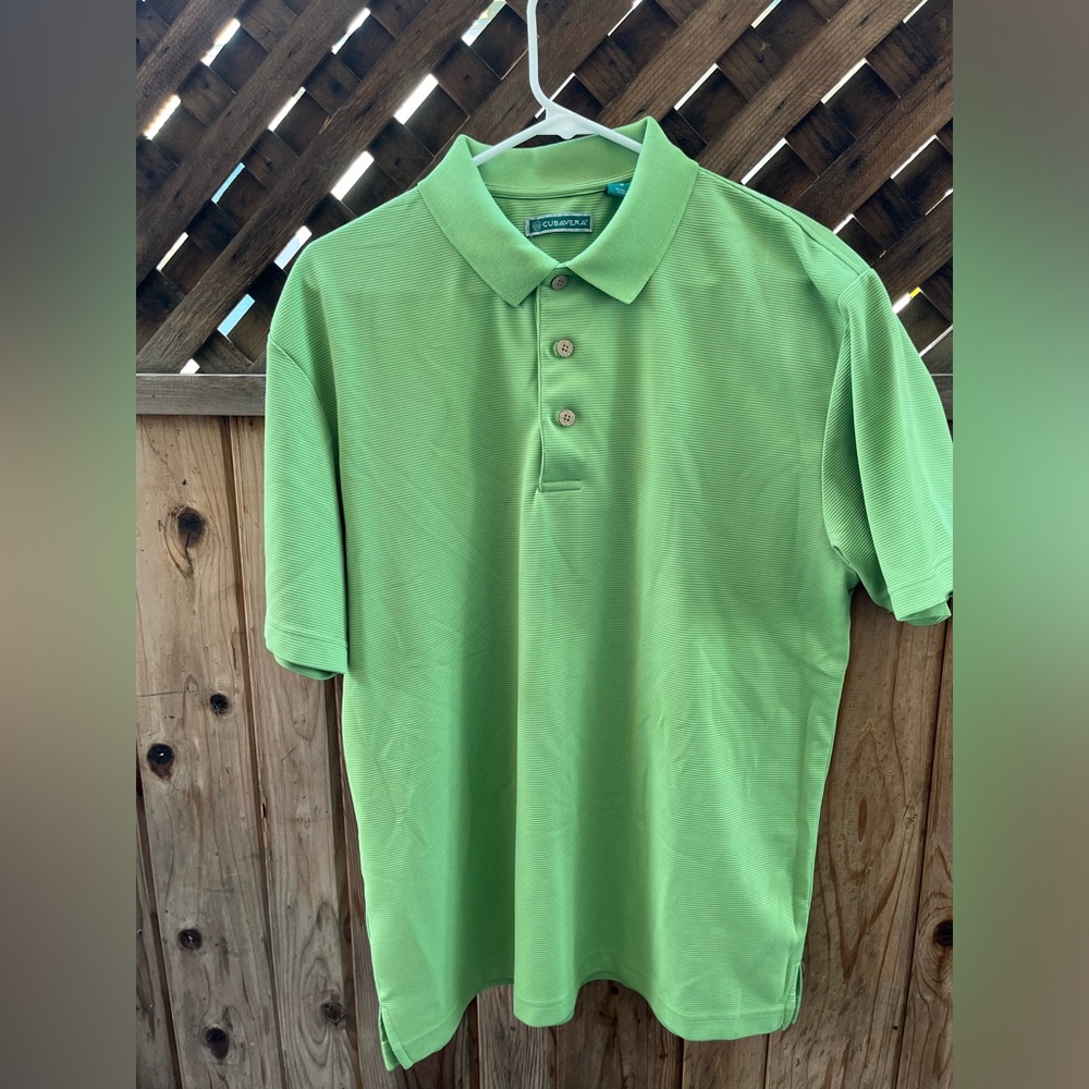 Cubavera Mens Size Large Green Ribbed Golf Polo Shirt Lightweight